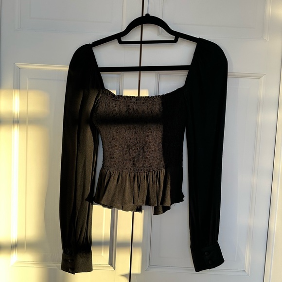 Reformation Black Buttoned Long Sleeve Peplum Blouse - Picture 7 of 12